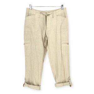 Marc New York | NWT | Small | Natural Linen Blend Drawstring Roll Tab Cargo Pant